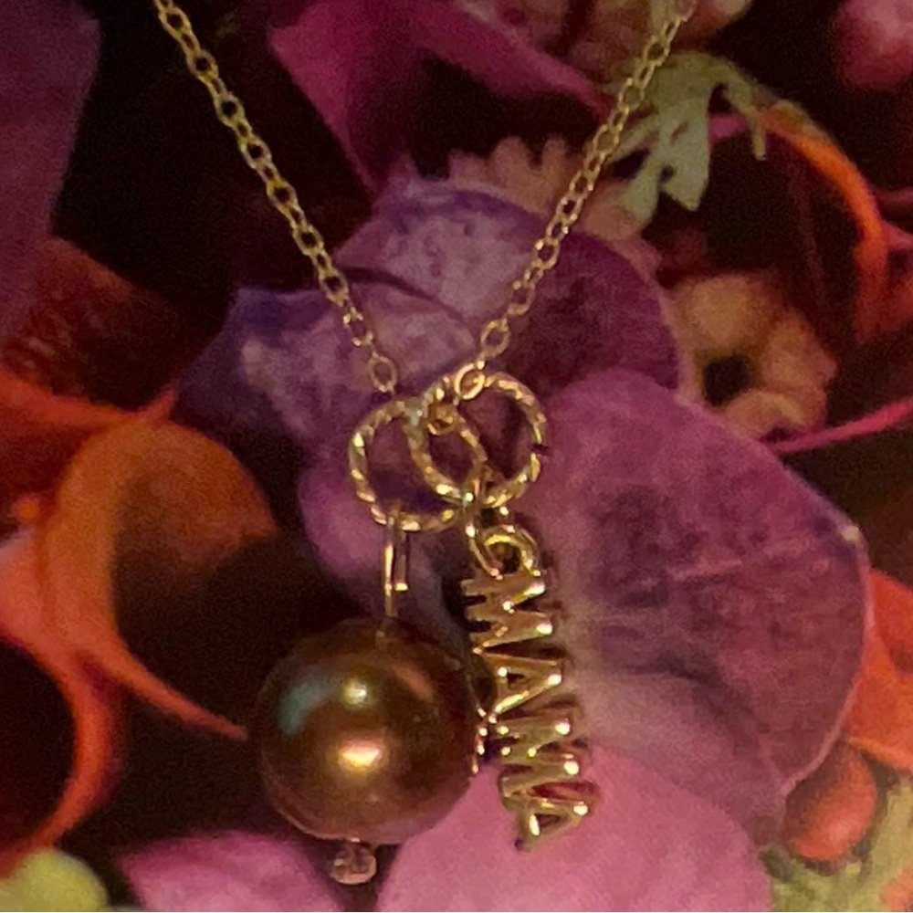New Dainty Mama Gold Filled Charm and Pearl necklace on gold filled chain